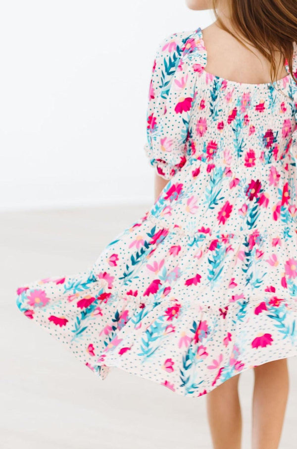 dots-daisies-smocked-ruffle-dress Mila &  Rose - Sophia's Style-Dots & Daisies Smocked Ruffle Dress-2T--1